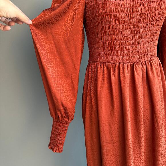 Wrangler Retro Shine Smoked Bodice Dress - orange - rust - silky - midi - size S - Picture 11 of 14